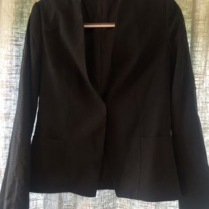 Tahari Black Blazer with Leather Mesh Stripe